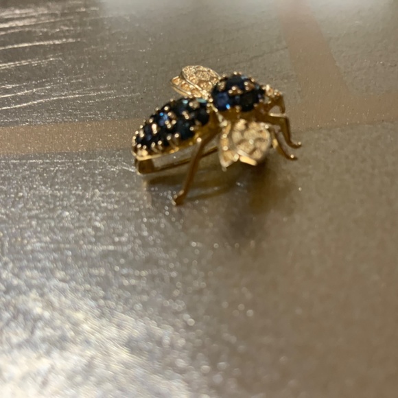 14KT Solid Yellow Gold with 20 Sapphires Blue Bubble Bee Vintage Brooch - Picture 8 of 11